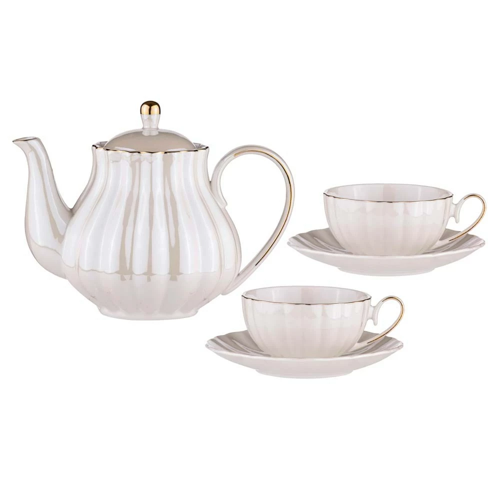 Ashdene Parisienne Pearl Teapot & 2 Teacup Set White