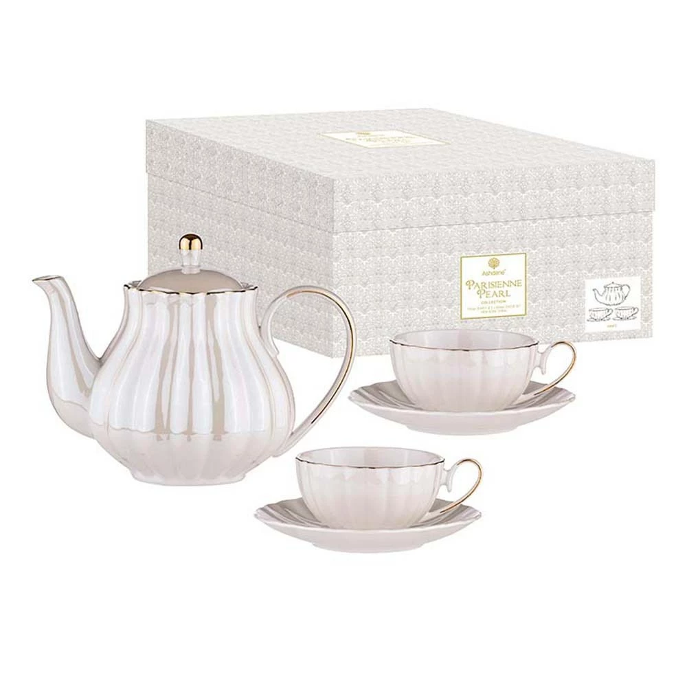 Ashdene Parisienne Pearl Teapot & 2 Teacup Set White - Image 2