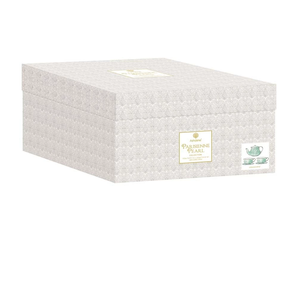 Ashdene Parisienne Pearl Teapot & 2 Teacup Set Aquamarine - Image 2