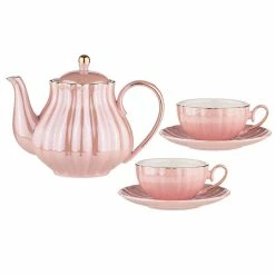 Ashdene Parisienne Pearl Teapot & 2 Teacup Set Marshmallow