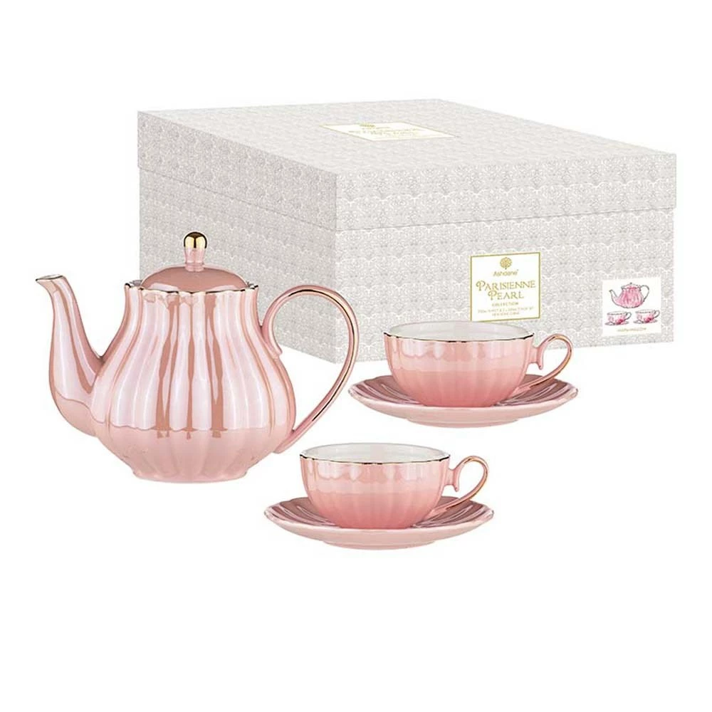 Ashdene Parisienne Pearl Teapot & 2 Teacup Set Marshmallow - Image 3