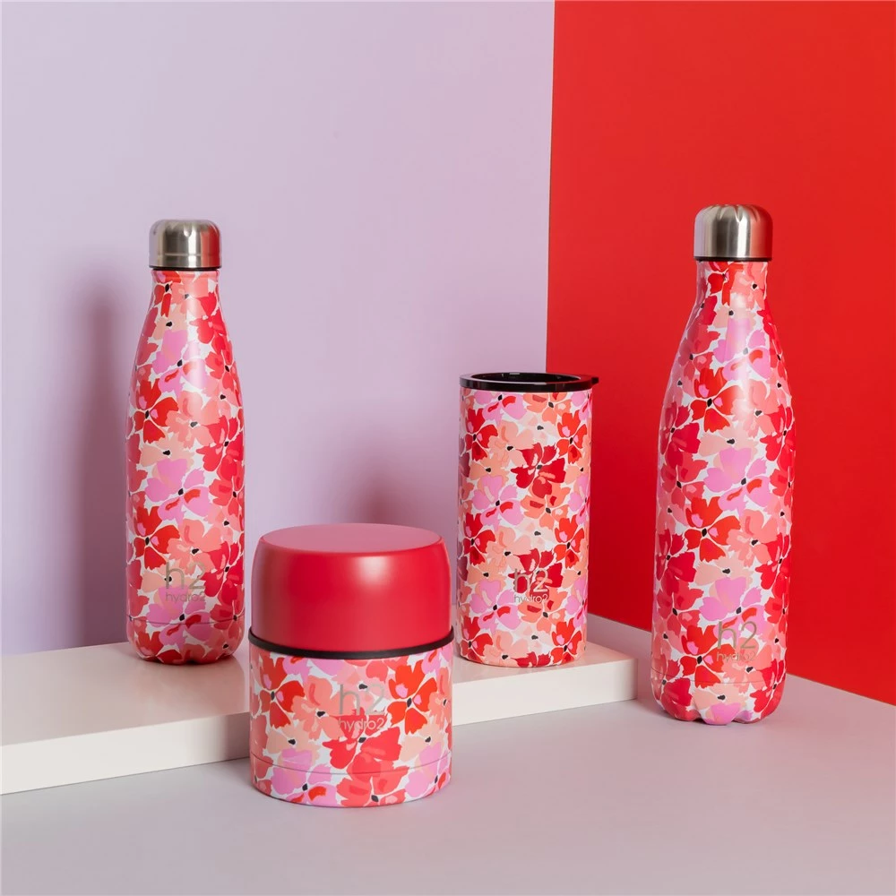 H2 Hydro2 Suma Stainless Steel Travel Mug 480ml Red Floral - Image 2